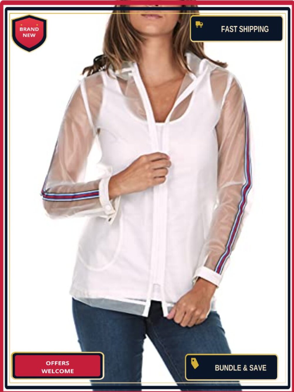 Womens Rain Parka Jacket Long Sleeve Zip Closure Stylish Coat